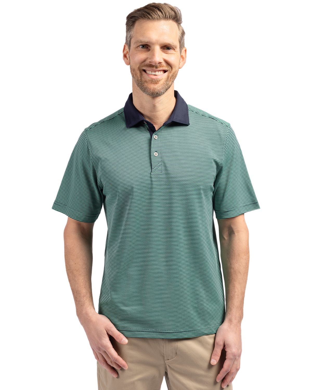 Cutter & Buck Men's Virtue Recycled Micro Stripe Featherlight Pique Polo-5