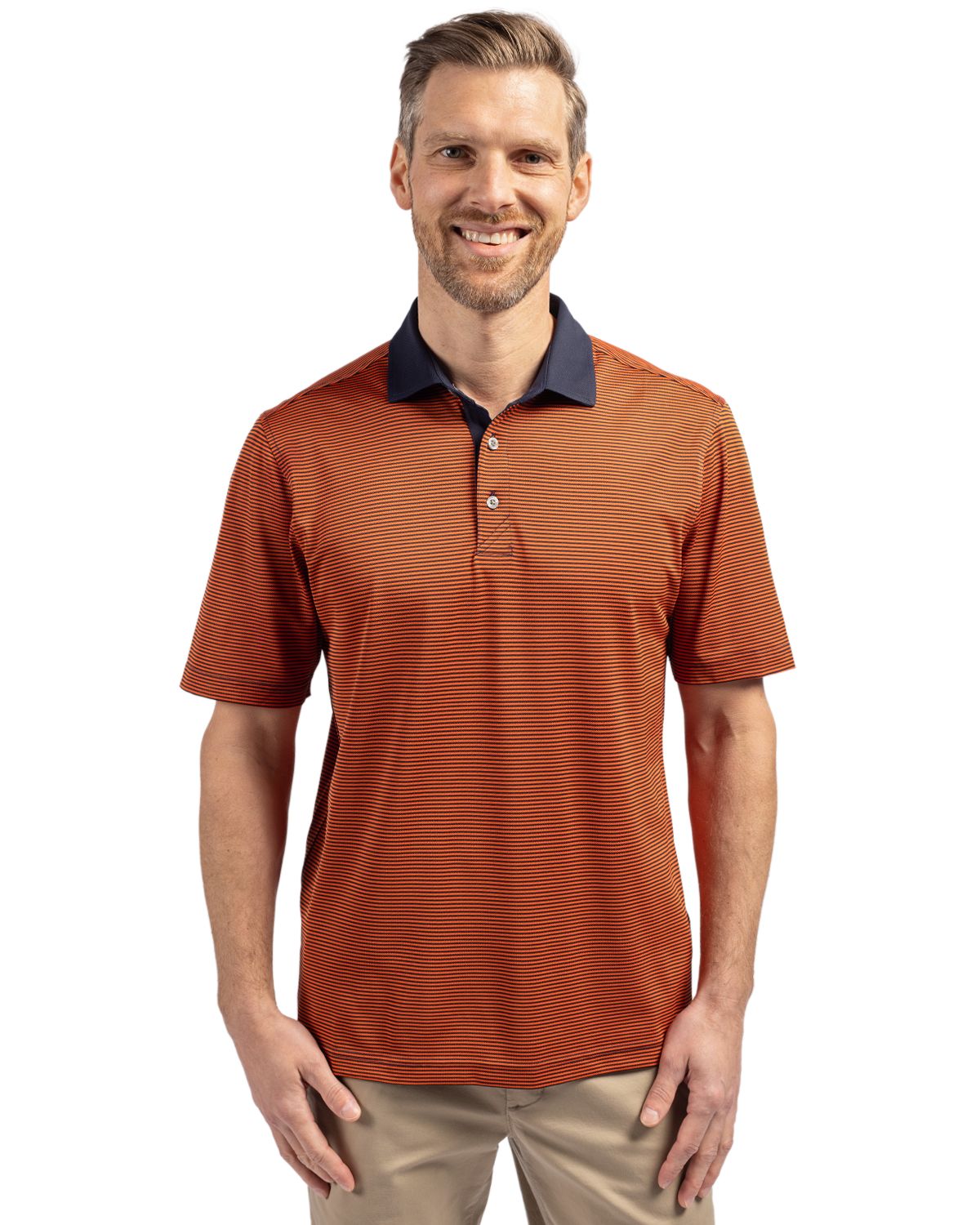 Cutter & Buck Men's Virtue Recycled Micro Stripe Featherlight Pique Polo-1