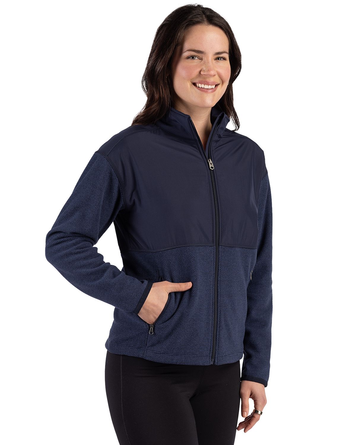 Cutter & Buck Women's Hunts Point Recycled Fleece Hybrid Full Zip Jacket-6