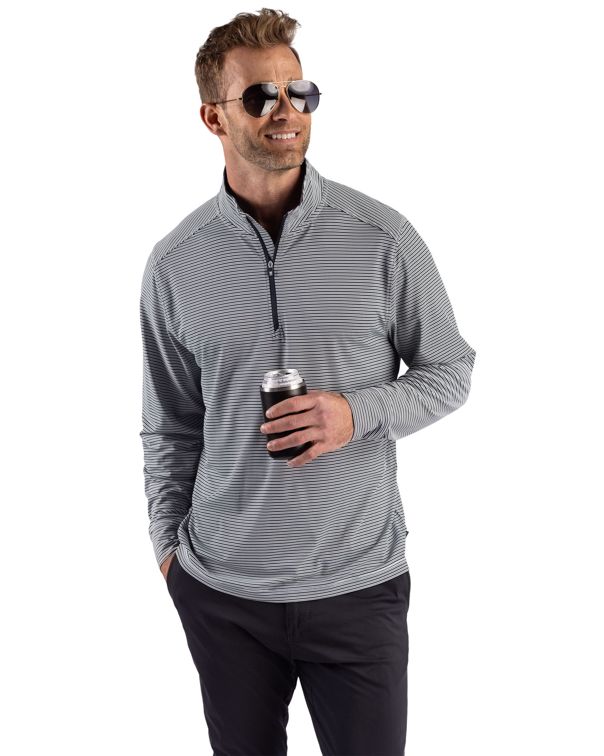 Cutter & Buck Men's Forge Recycled Double Stripe Four-Way Stretch Quarter Zip Pullover-10