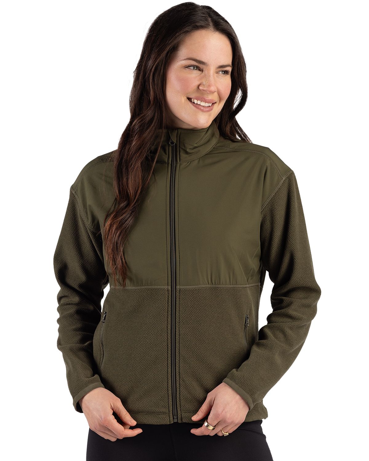Cutter & Buck Women's Hunts Point Recycled Fleece Hybrid Full Zip Jacket-4