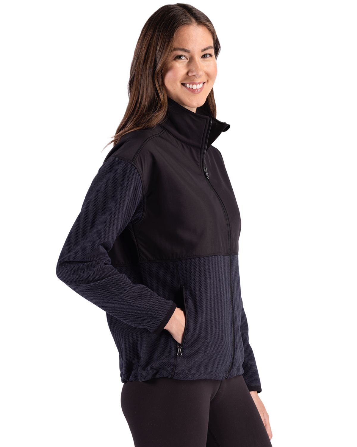 Cutter & Buck Women's Hunts Point Recycled Fleece Hybrid Full Zip Jacket-5