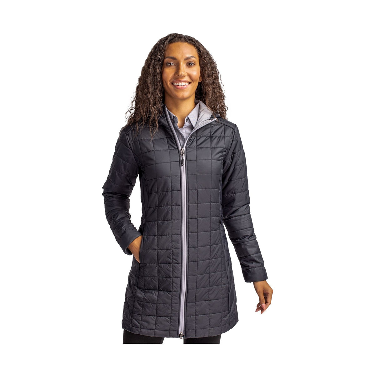 Cutter & Buck Women's Rainier Recycled Insulated Puffer Full Zip Hooded Long Coat-5