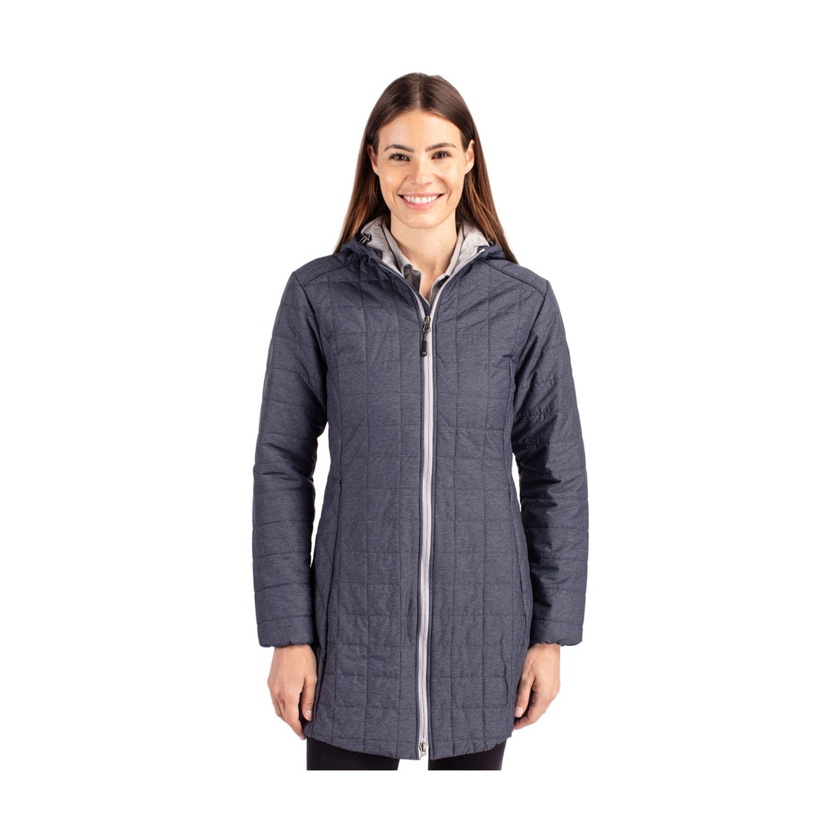 Cutter & Buck Women's Rainier Recycled Insulated Puffer Full Zip Hooded Long Coat-3