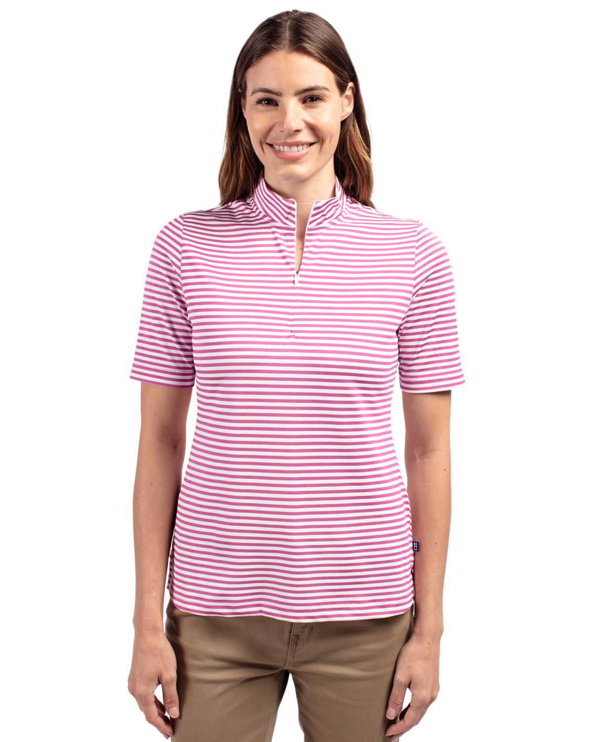 Cutter & Buck Women's Virtue Recycled Stripe Featherlight Pique Half Zip-5