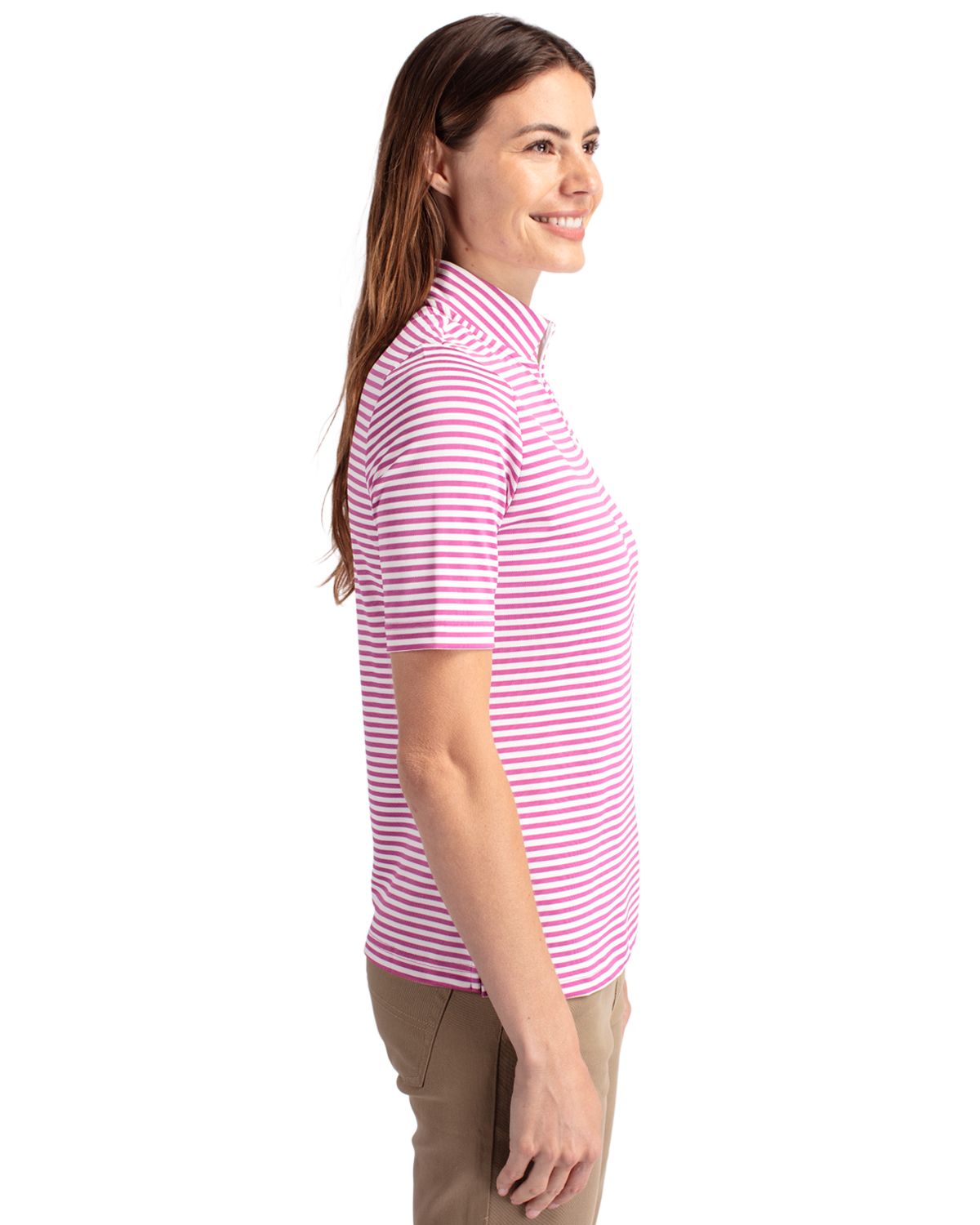 Cutter & Buck Women's Virtue Recycled Stripe Featherlight Pique Half Zip-6