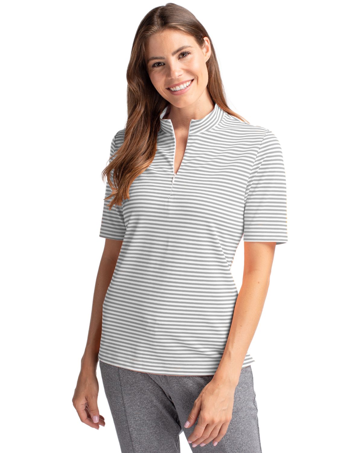 Cutter & Buck Women's Virtue Recycled Stripe Featherlight Pique Half Zip-3