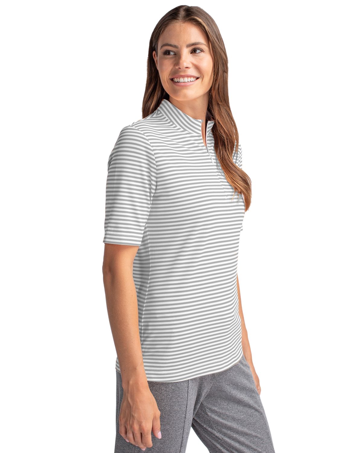 Cutter & Buck Women's Virtue Recycled Stripe Featherlight Pique Half Zip-4