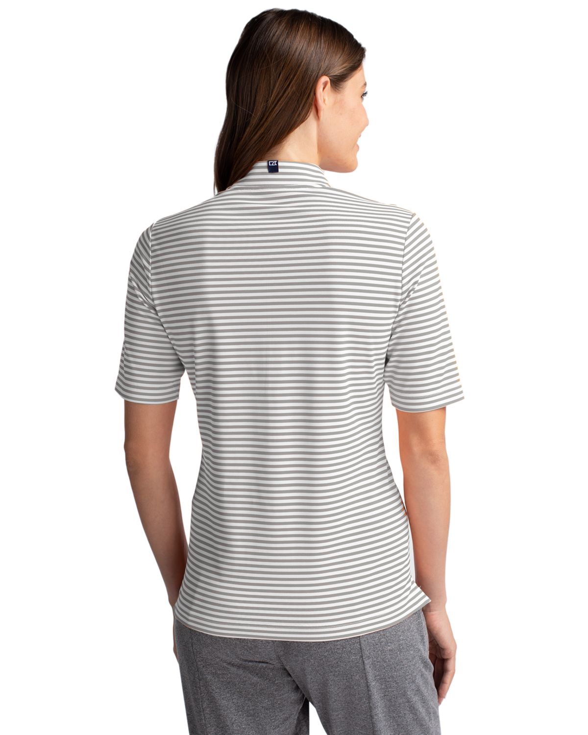 Cutter & Buck Women's Virtue Recycled Stripe Featherlight Pique Half Zip-5