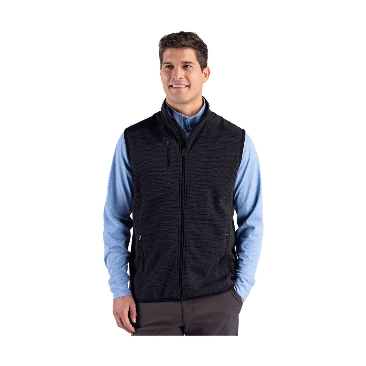 Cutter & Buck Men's Hunts Point Recycled Fleece Hybrid Full Zip Vest-1