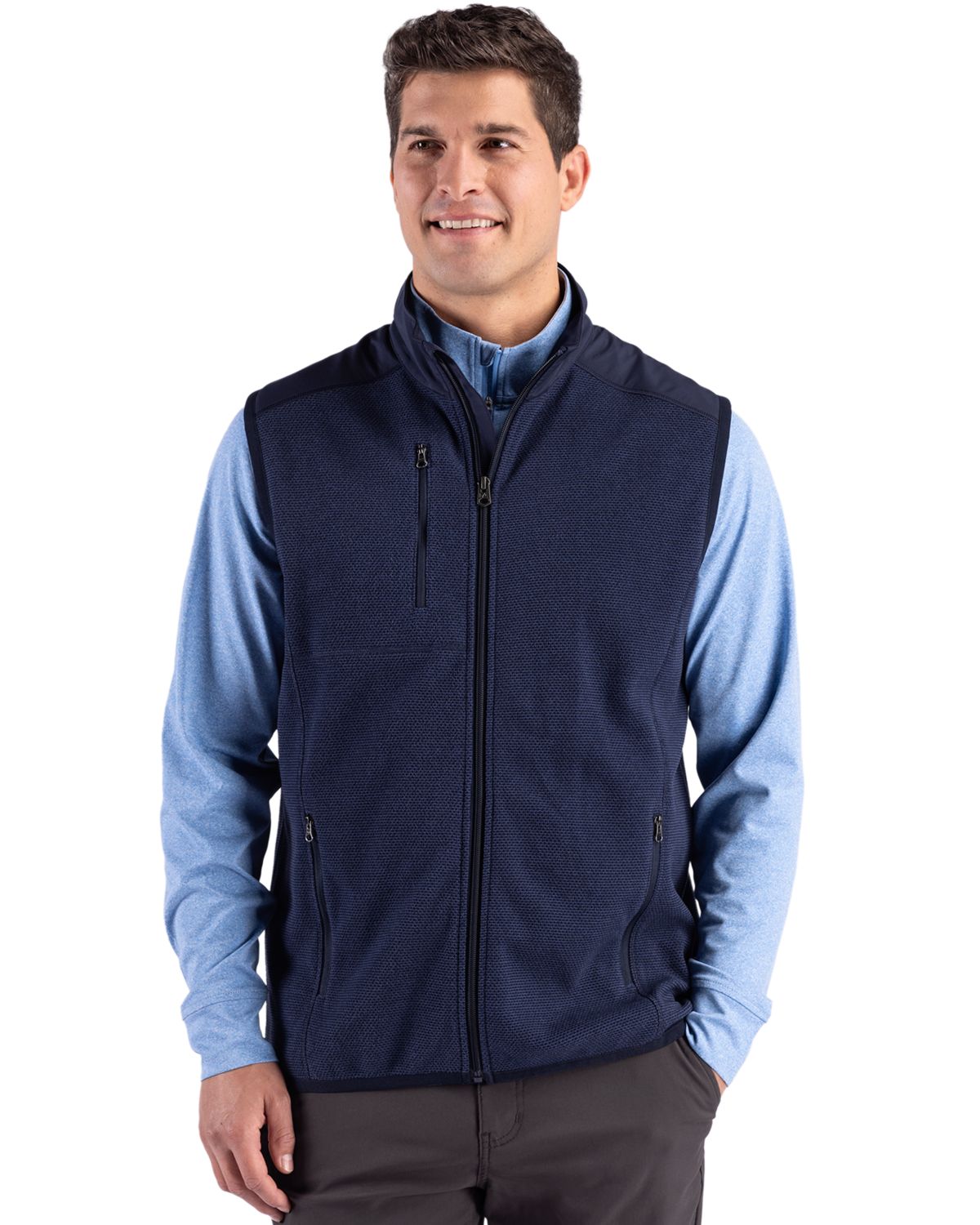 Cutter & Buck Men's Hunts Point Recycled Fleece Hybrid Full Zip Vest-2