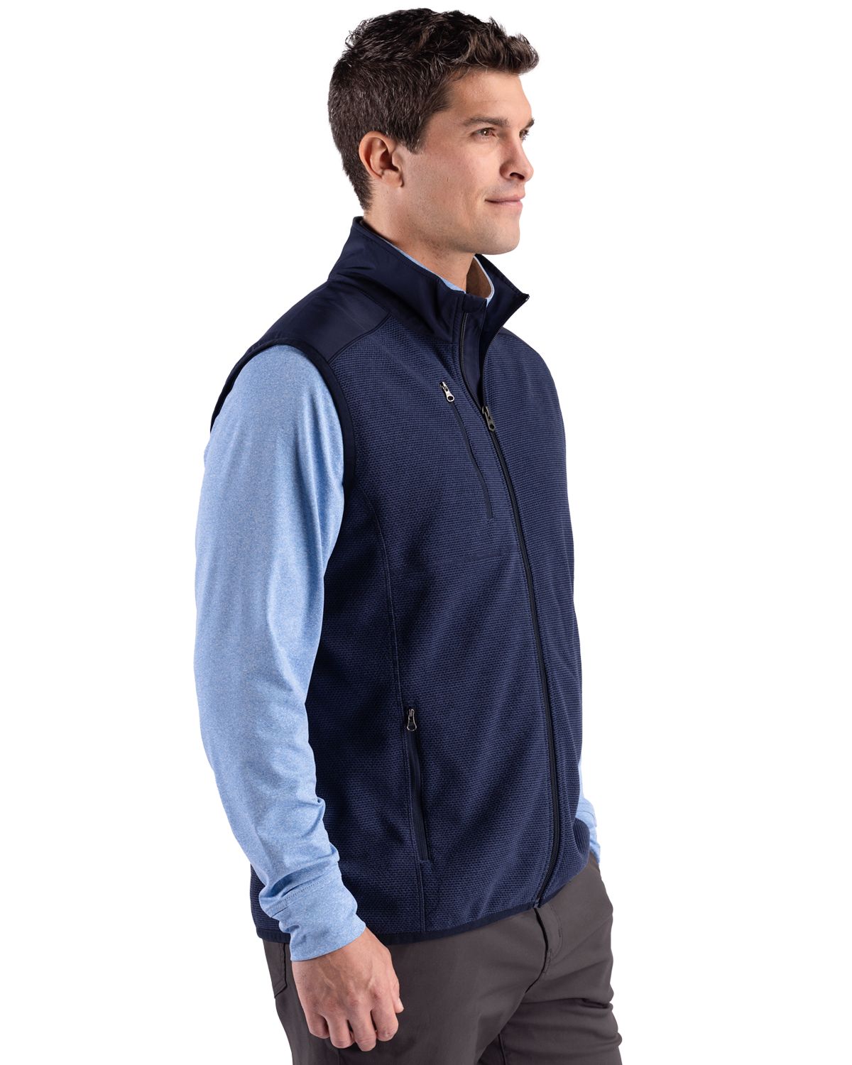 Cutter & Buck Men's Hunts Point Recycled Fleece Hybrid Full Zip Vest-4