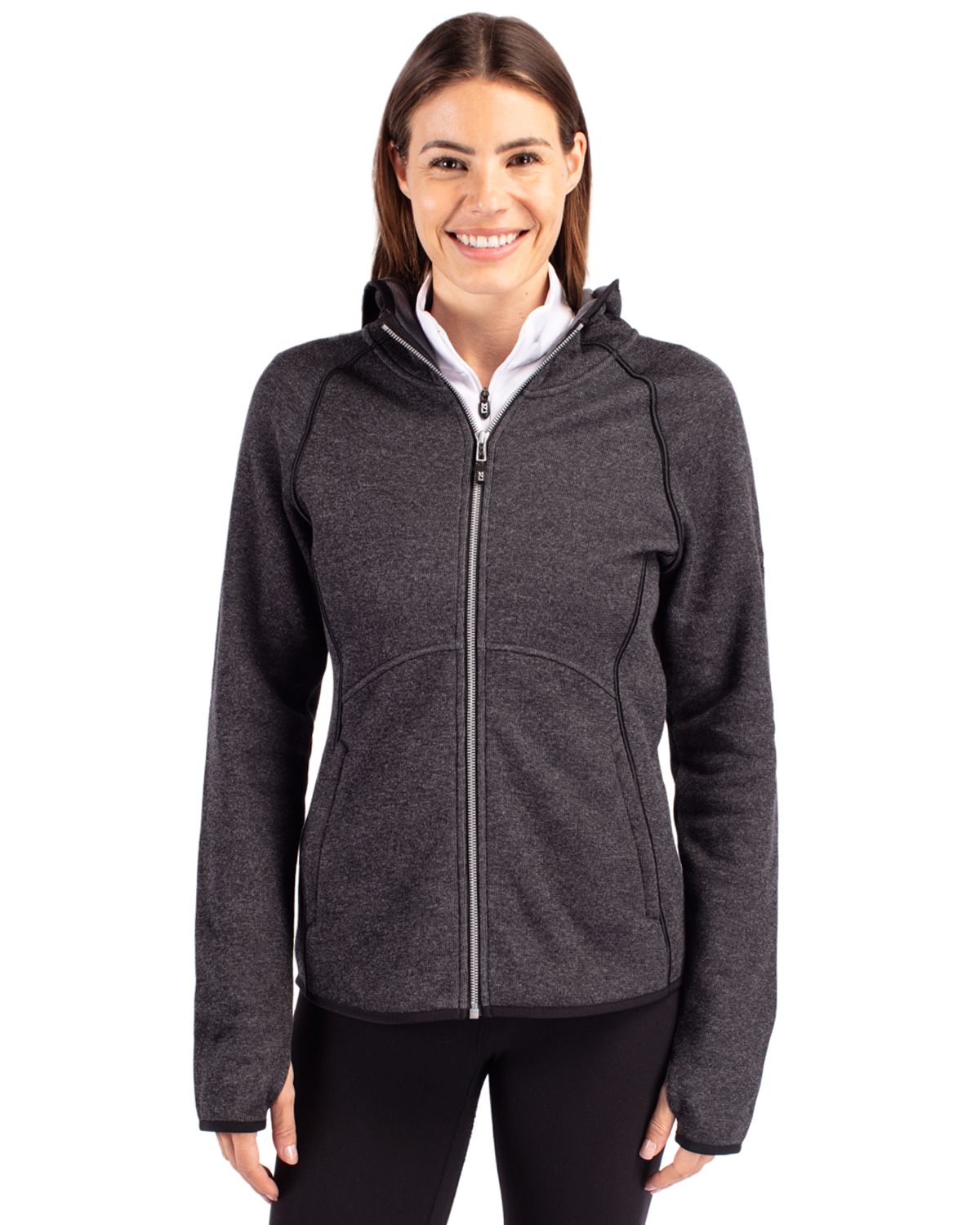 Cutter & Buck Women's Mainsail Sweater-Knit Full Zip Hooded Jacket-1