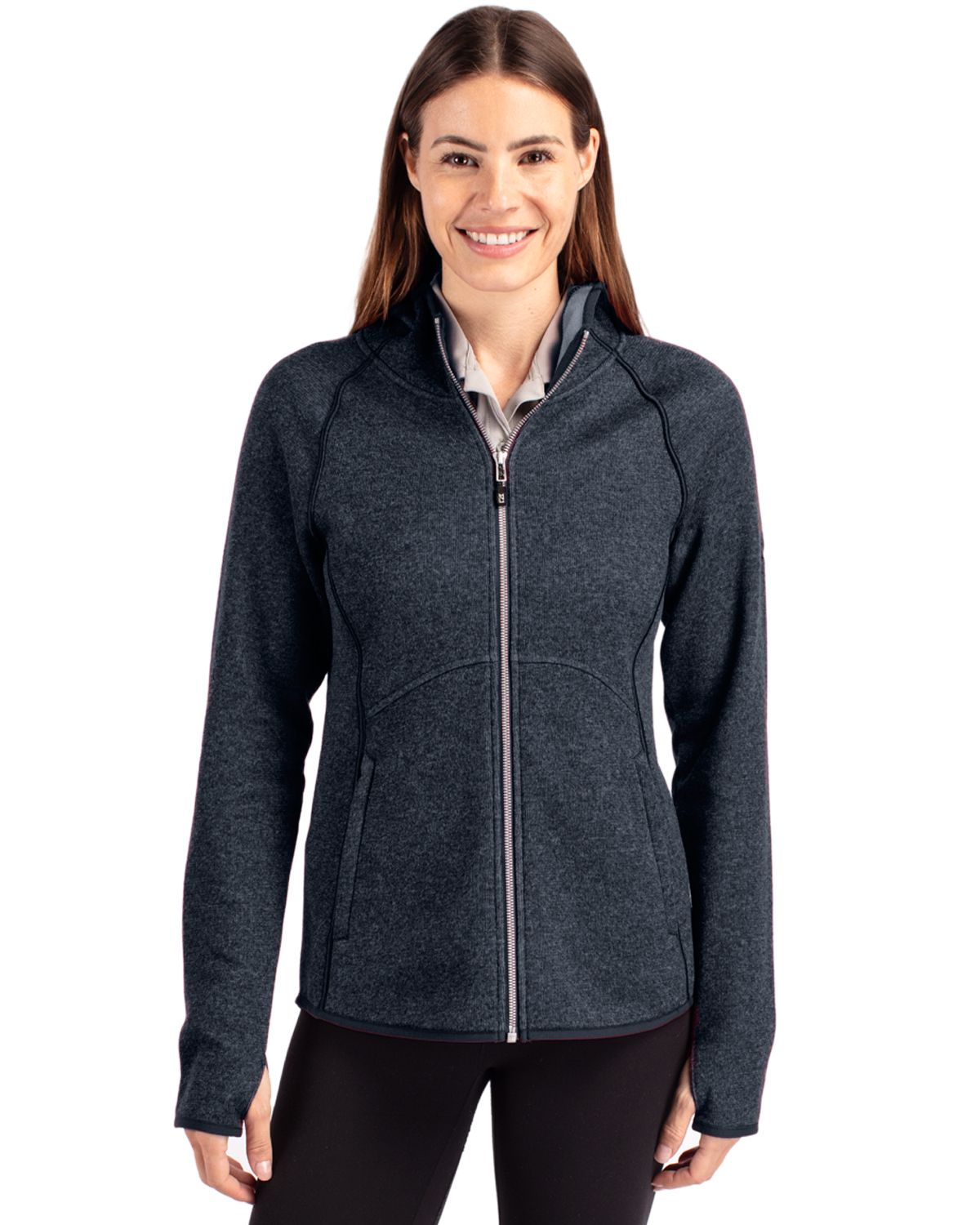 Cutter & Buck Women's Mainsail Sweater-Knit Full Zip Hooded Jacket-1