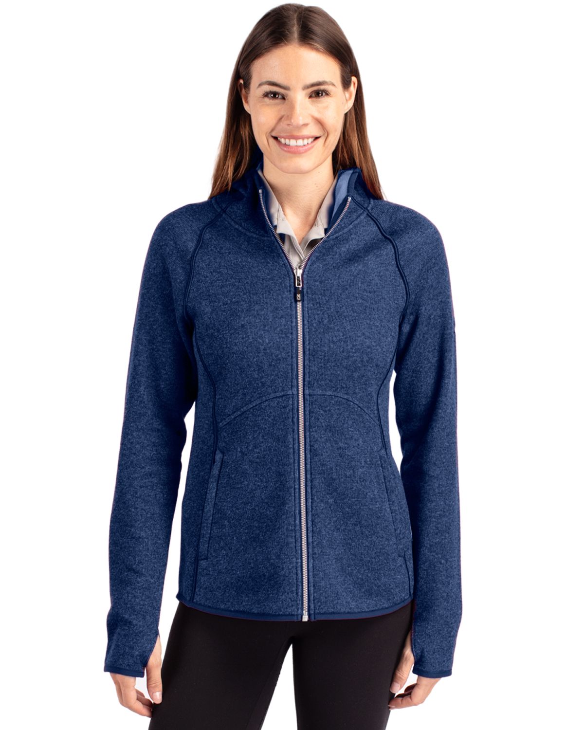 Cutter & Buck Women's Mainsail Sweater-Knit Full Zip Hooded Jacket-1