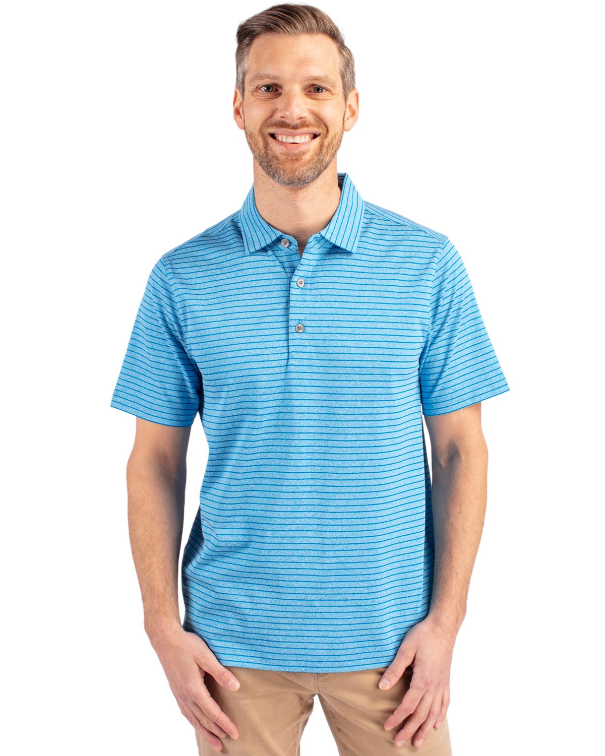 Cutter & Buck Men's Forge Recycled Heather Stripe Four-Way Stretch Polo-1