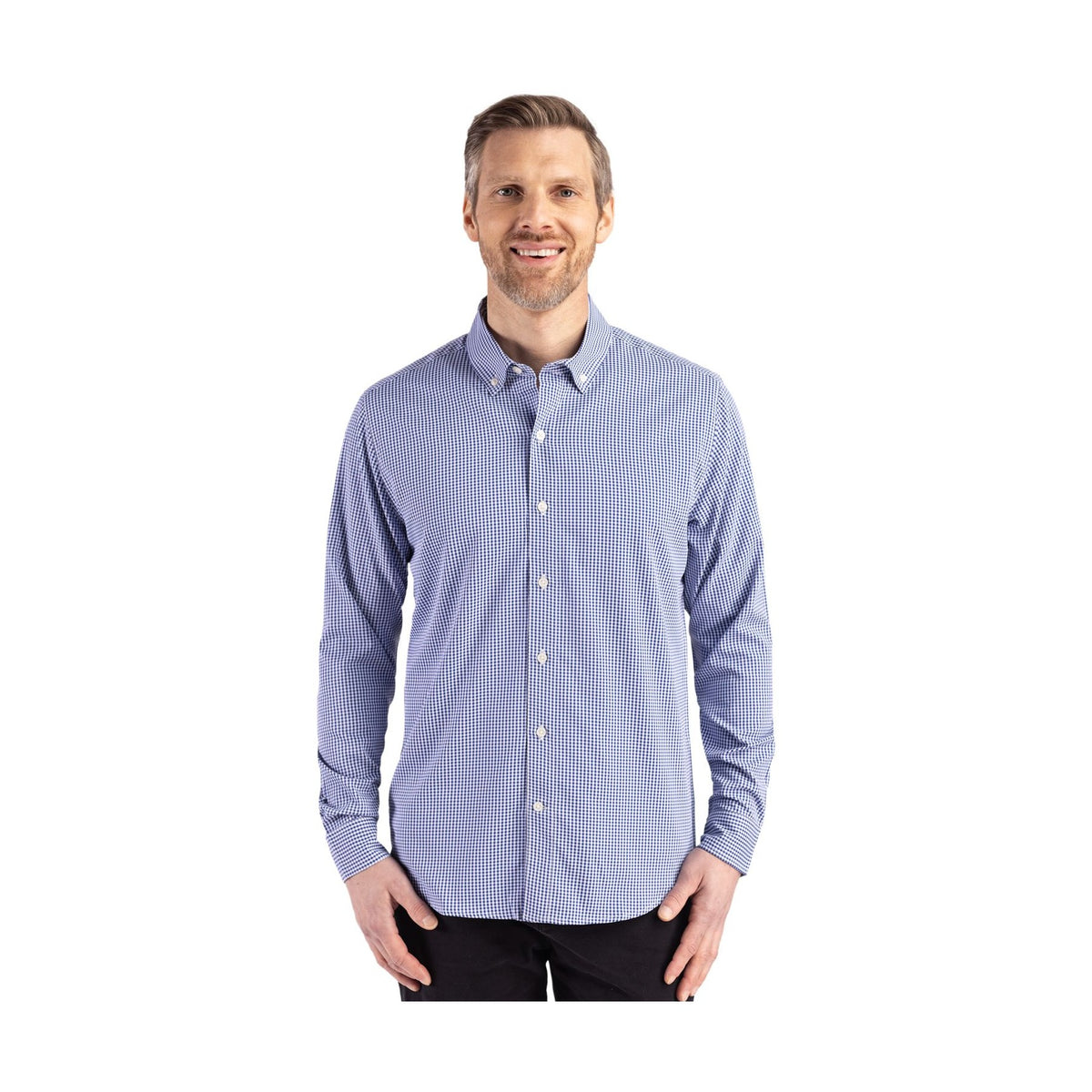 Cutter & Buck Men's Skyline Recycled Gingham Long Sleeve Button Down Dress Shirt-4