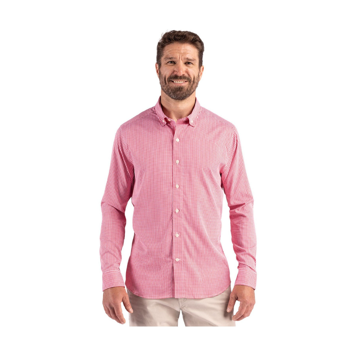 Cutter & Buck Men's Skyline Recycled Gingham Long Sleeve Button Down Dress Shirt-5