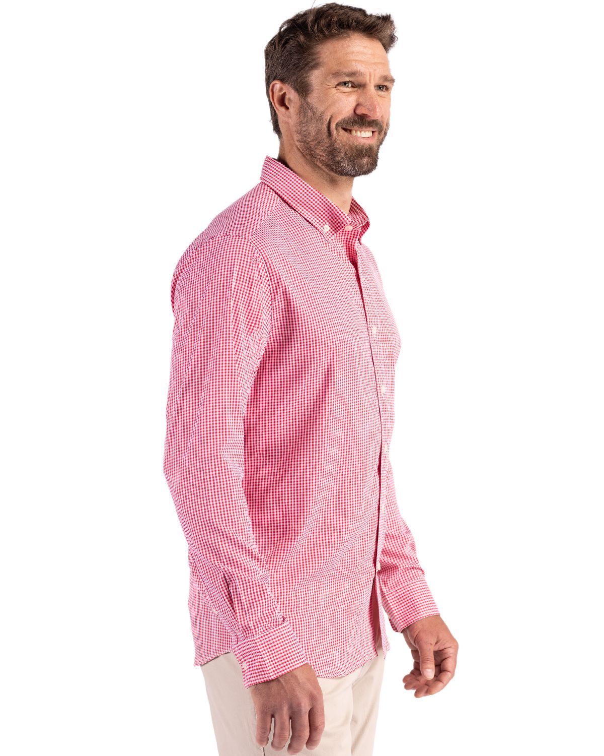Cutter & Buck Men's Skyline Recycled Gingham Long Sleeve Button Down Dress Shirt-7