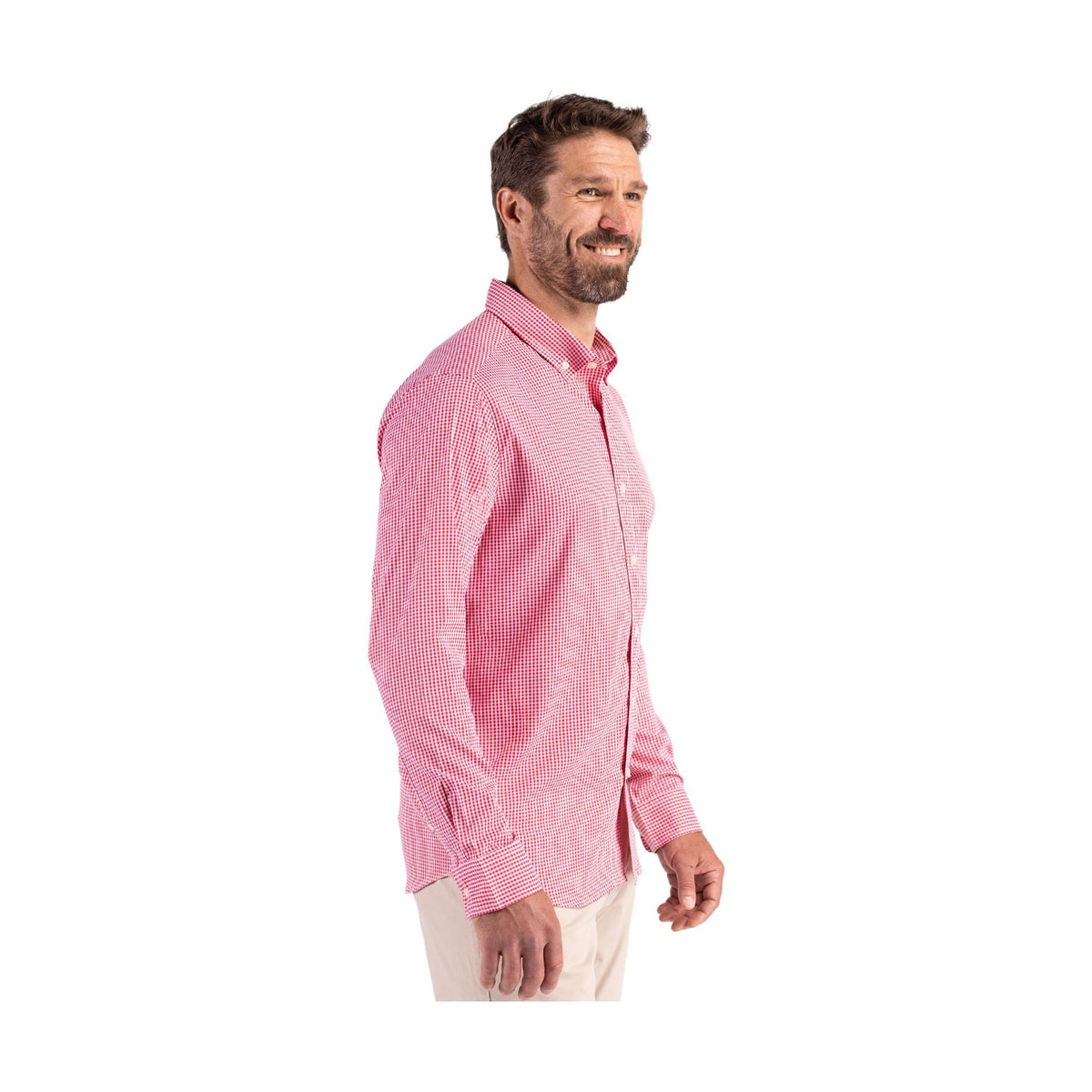 Cutter & Buck Men's Skyline Recycled Gingham Long Sleeve Button Down Dress Shirt-7
