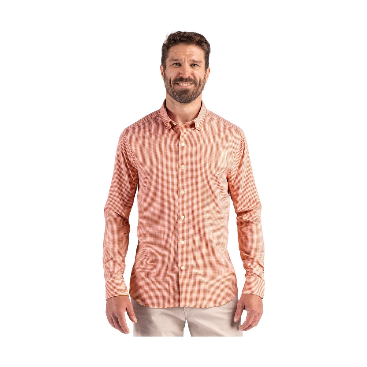 Cutter & Buck Men's Skyline Recycled Gingham Long Sleeve Button Down Dress Shirt-1