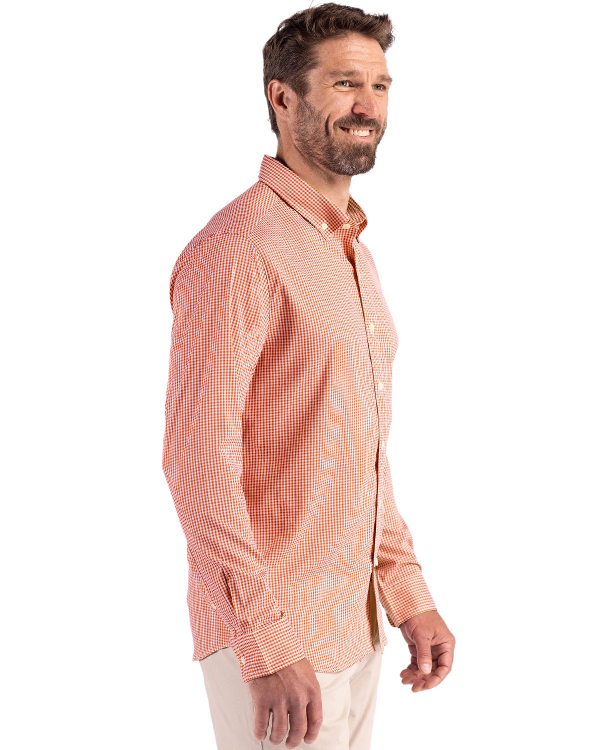 Cutter & Buck Men's Skyline Recycled Gingham Long Sleeve Button Down Dress Shirt-3