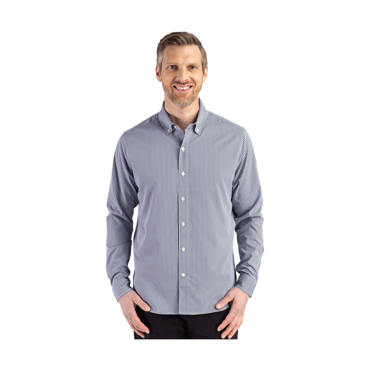 Cutter & Buck Men's Skyline Recycled Gingham Long Sleeve Button Down Dress Shirt-4