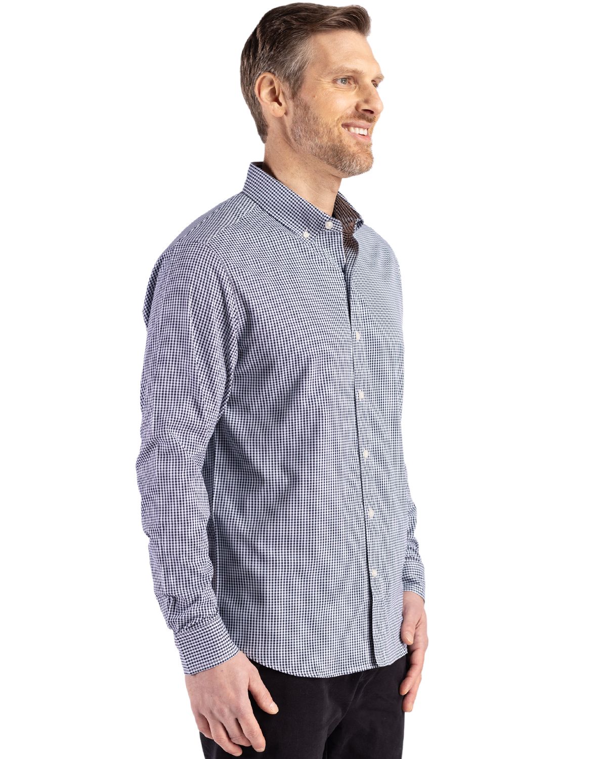 Cutter & Buck Men's Skyline Recycled Gingham Long Sleeve Button Down Dress Shirt-6