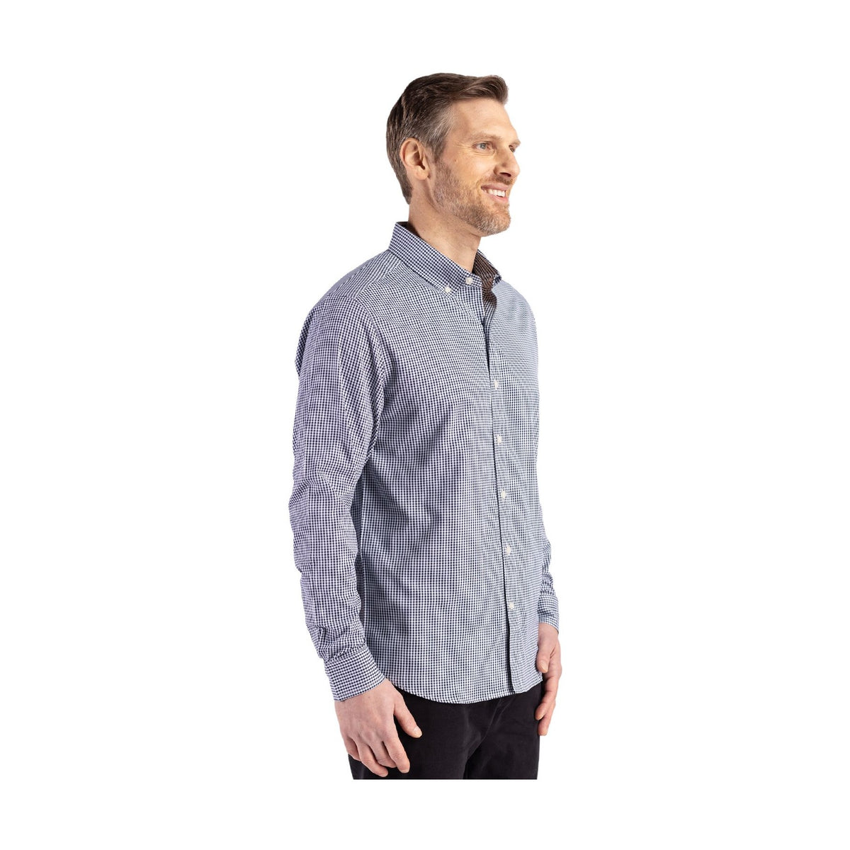 Cutter & Buck Men's Skyline Recycled Gingham Long Sleeve Button Down Dress Shirt-6