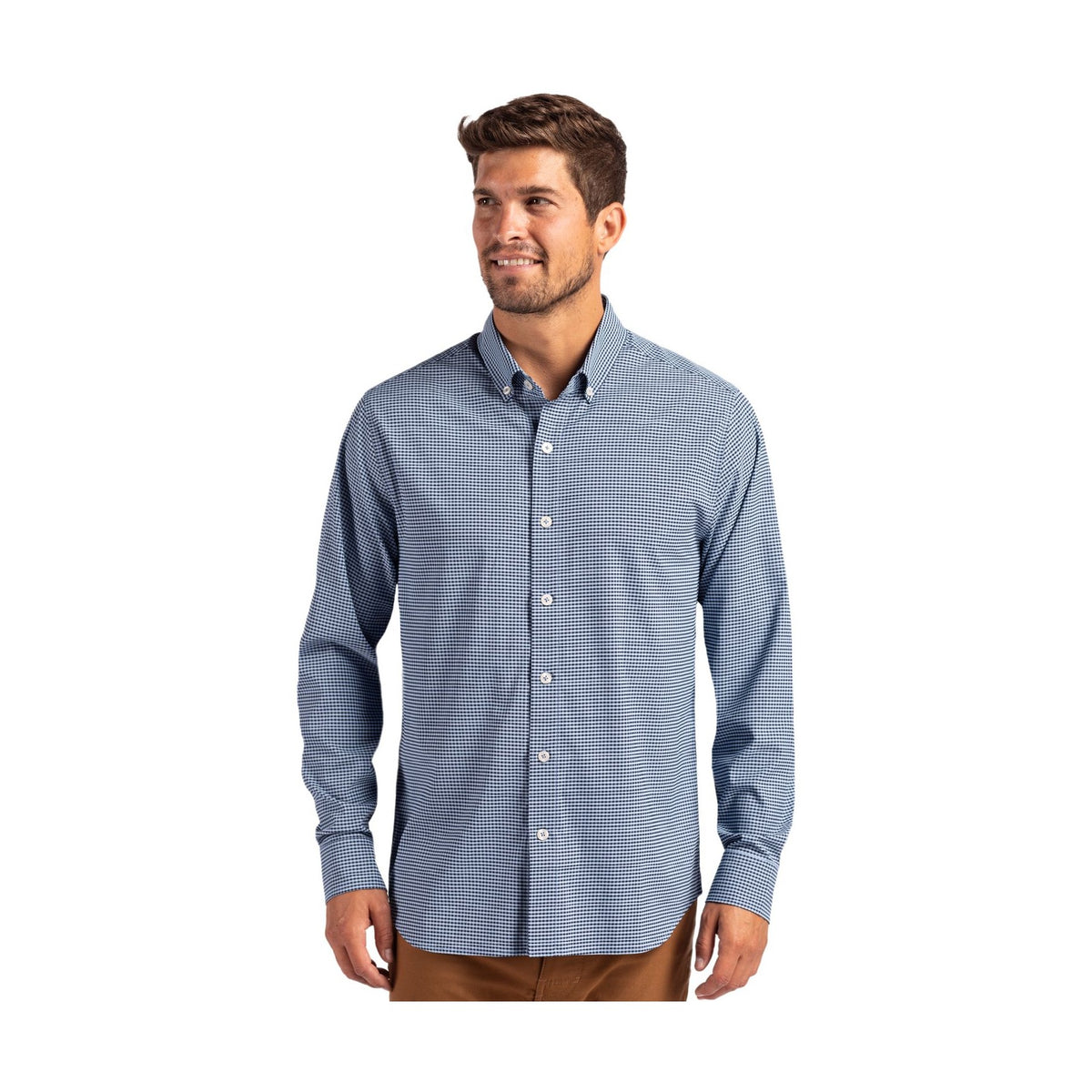 Cutter & Buck Men's Skyline Recycled Gingham Long Sleeve Button Down Dress Shirt-5