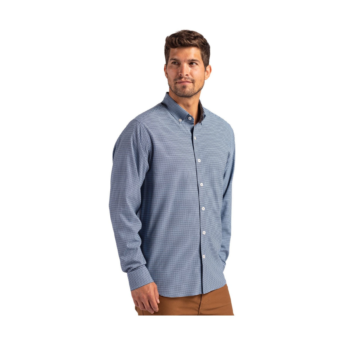 Cutter & Buck Men's Skyline Recycled Gingham Long Sleeve Button Down Dress Shirt-7