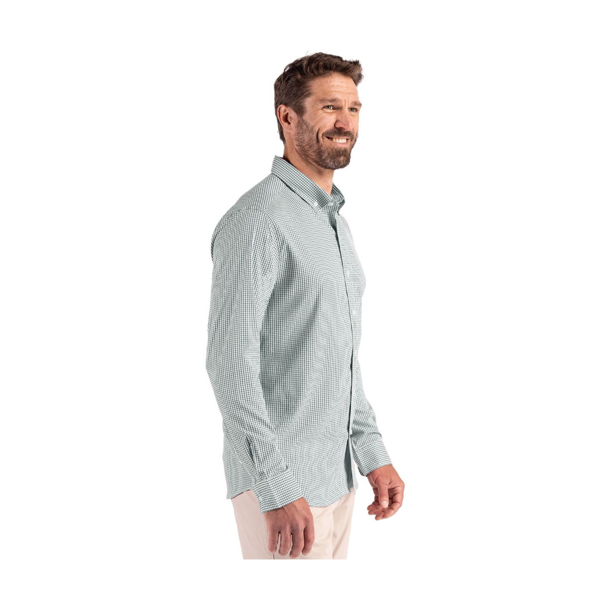 Cutter & Buck Men's Skyline Recycled Gingham Long Sleeve Button Down Dress Shirt-4