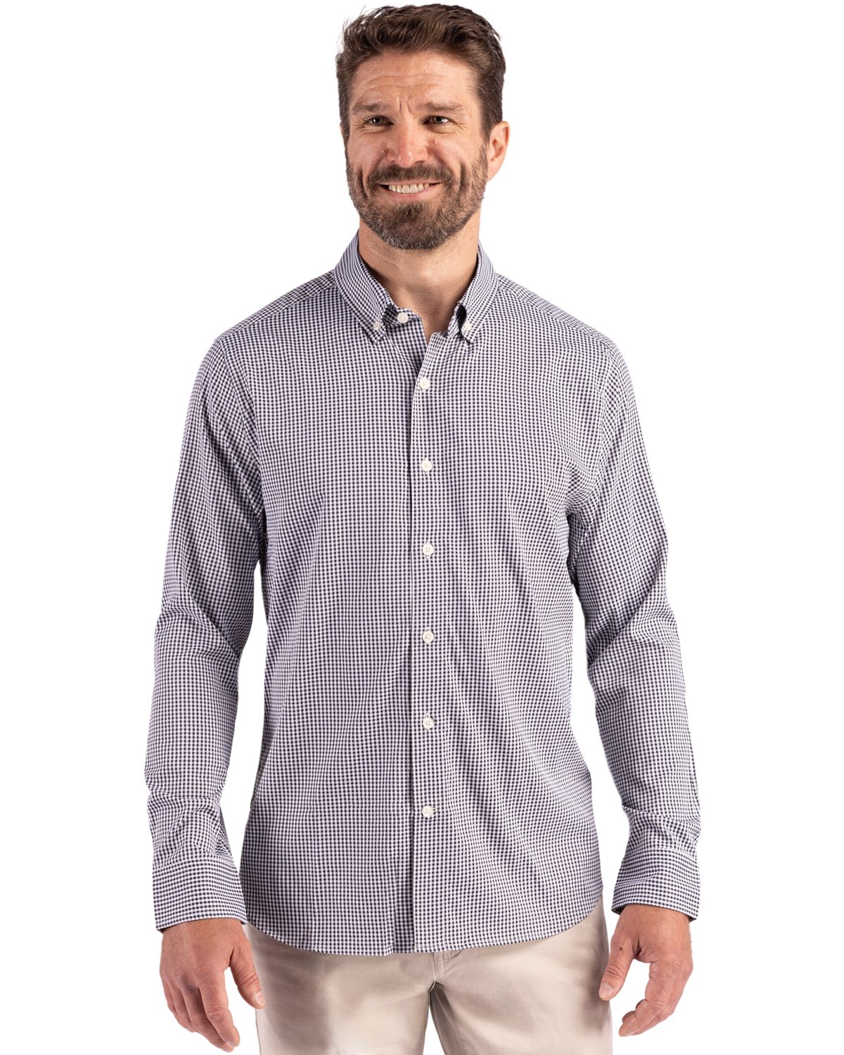 Cutter & Buck Men's Skyline Recycled Gingham Long Sleeve Button Down Dress Shirt-4