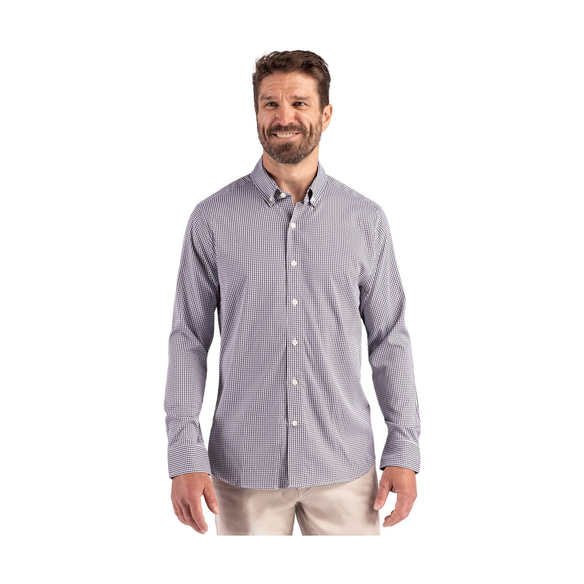 Cutter & Buck Men's Skyline Recycled Gingham Long Sleeve Button Down Dress Shirt-4