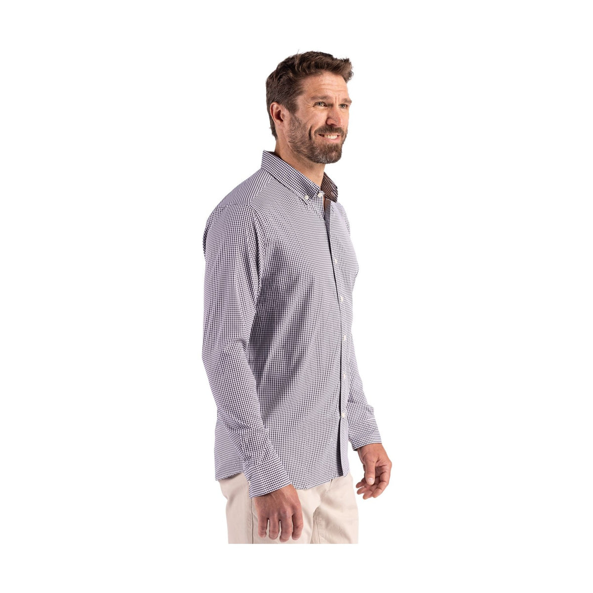 Cutter & Buck Men's Skyline Recycled Gingham Long Sleeve Button Down Dress Shirt-6