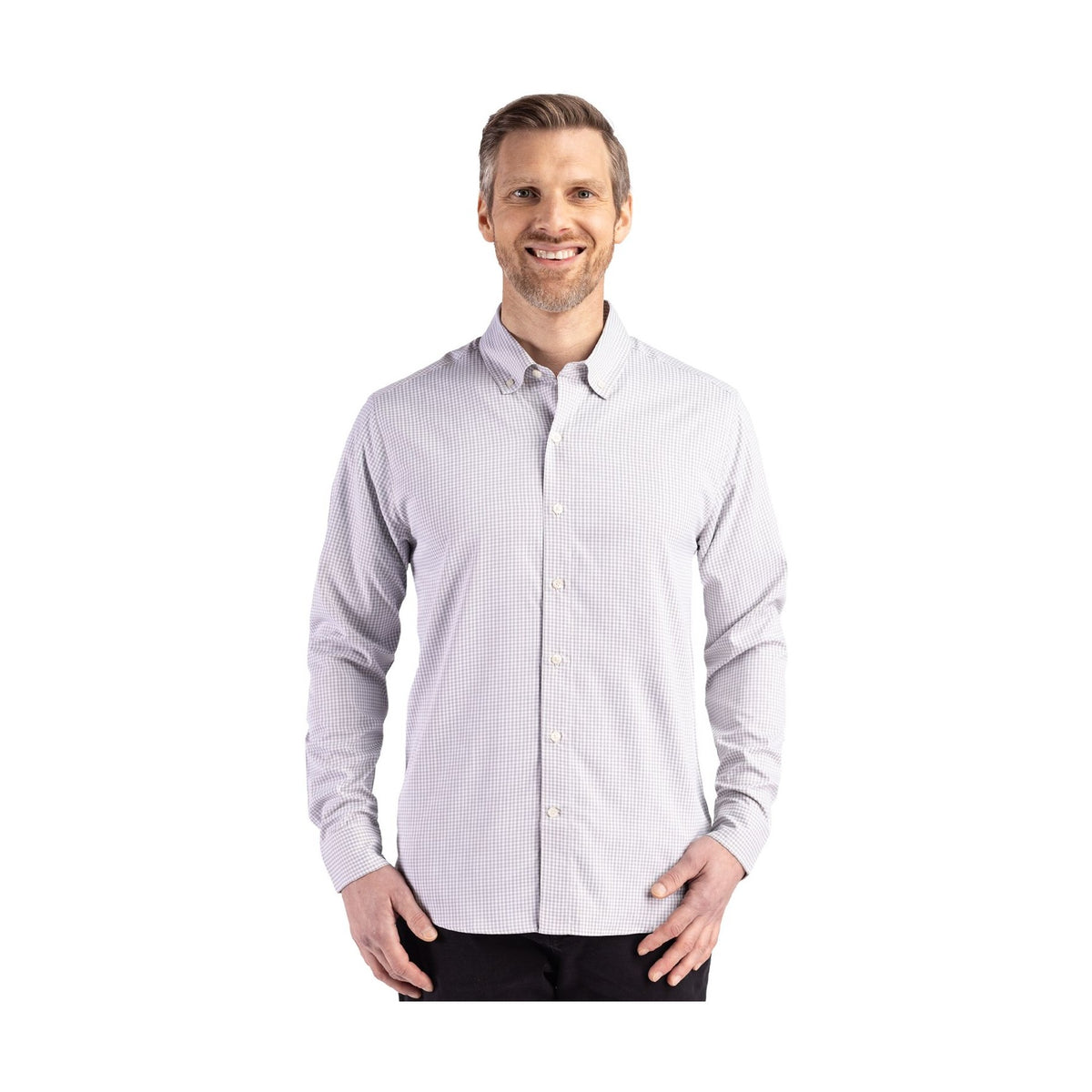 Cutter & Buck Men's Skyline Recycled Gingham Long Sleeve Button Down Dress Shirt-4