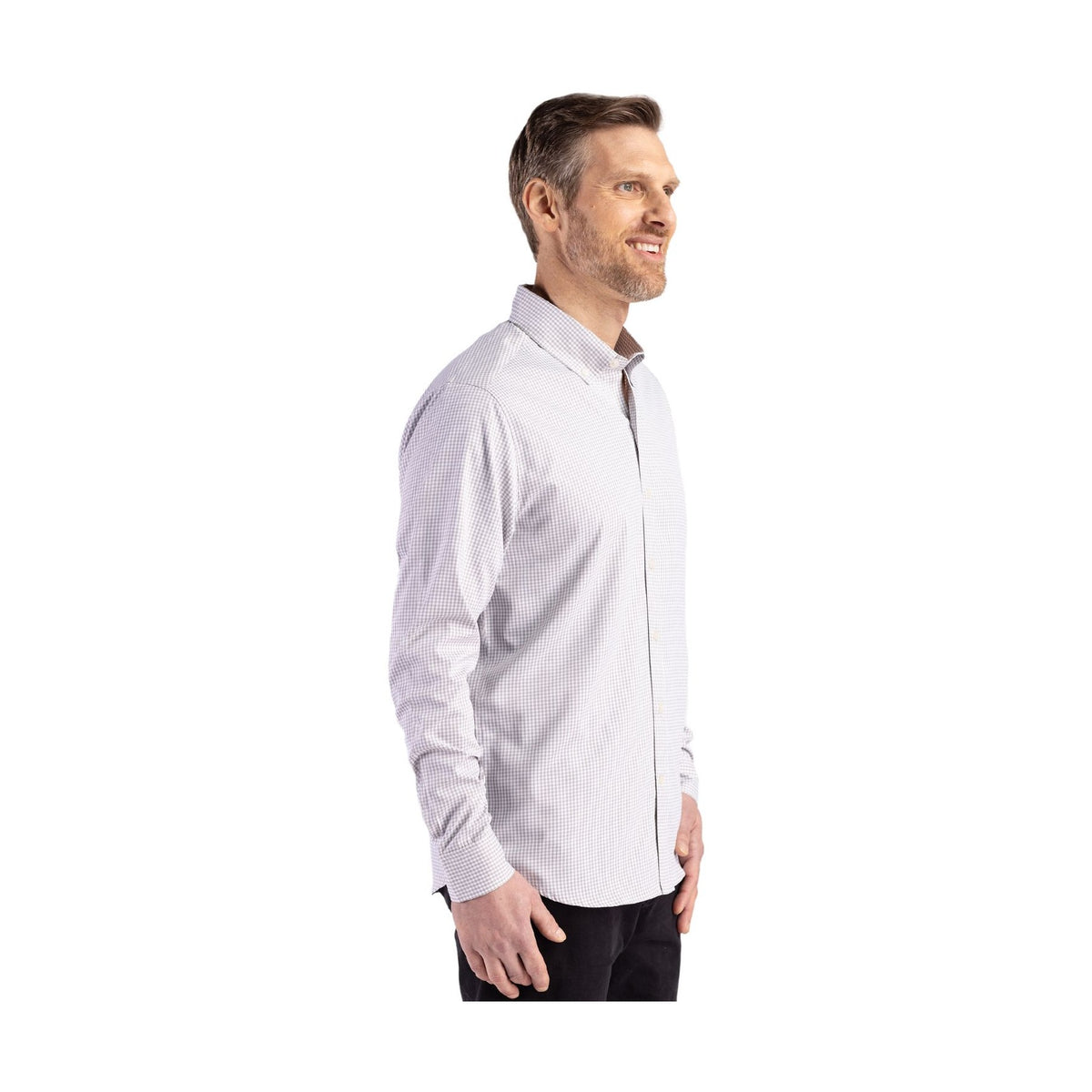 Cutter & Buck Men's Skyline Recycled Gingham Long Sleeve Button Down Dress Shirt-6