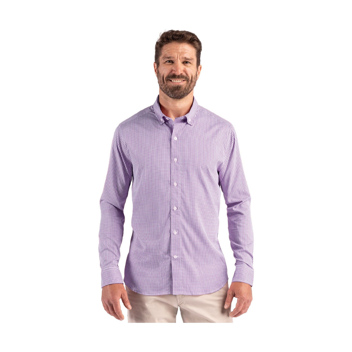 Cutter & Buck Men's Skyline Recycled Gingham Long Sleeve Button Down Dress Shirt-4