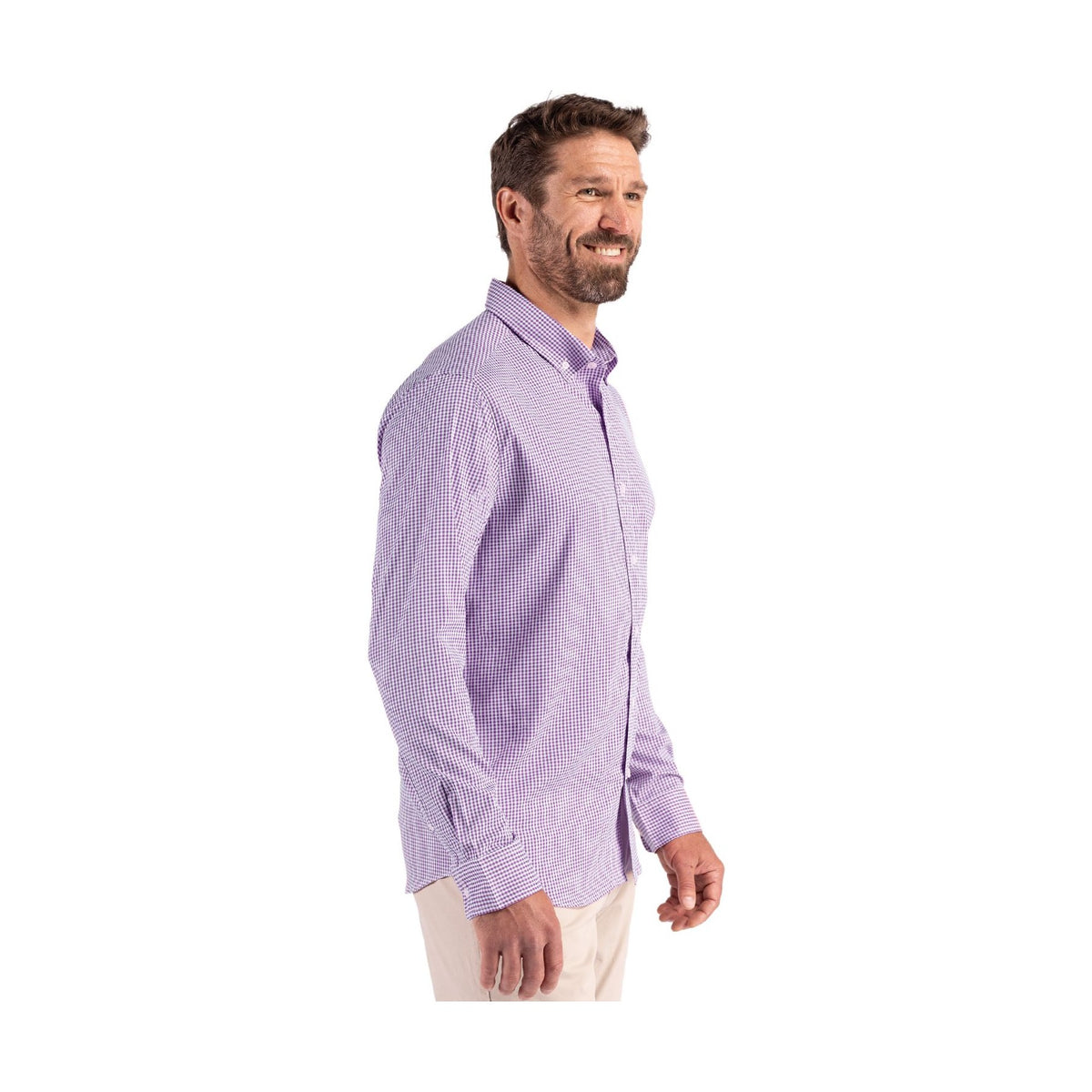 Cutter & Buck Men's Skyline Recycled Gingham Long Sleeve Button Down Dress Shirt-6