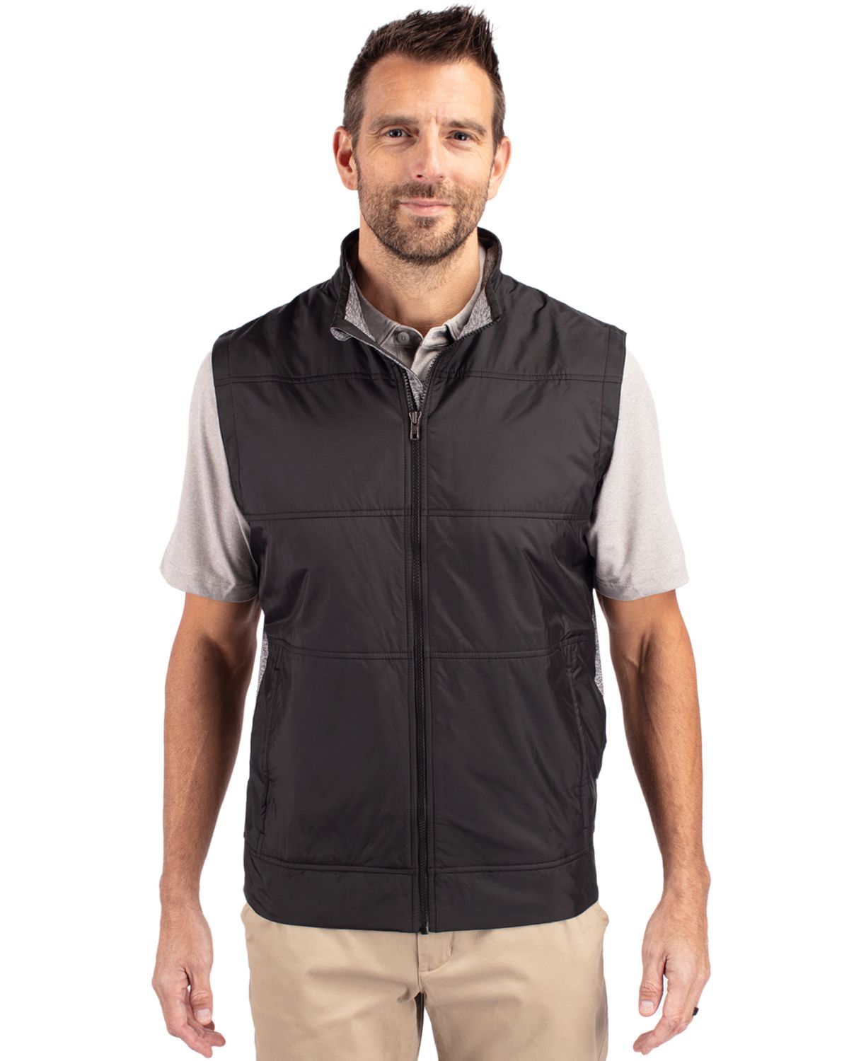 Cutter & Buck Men's Stealth Recycled Hybrid Quilted Windbreaker Vest-4