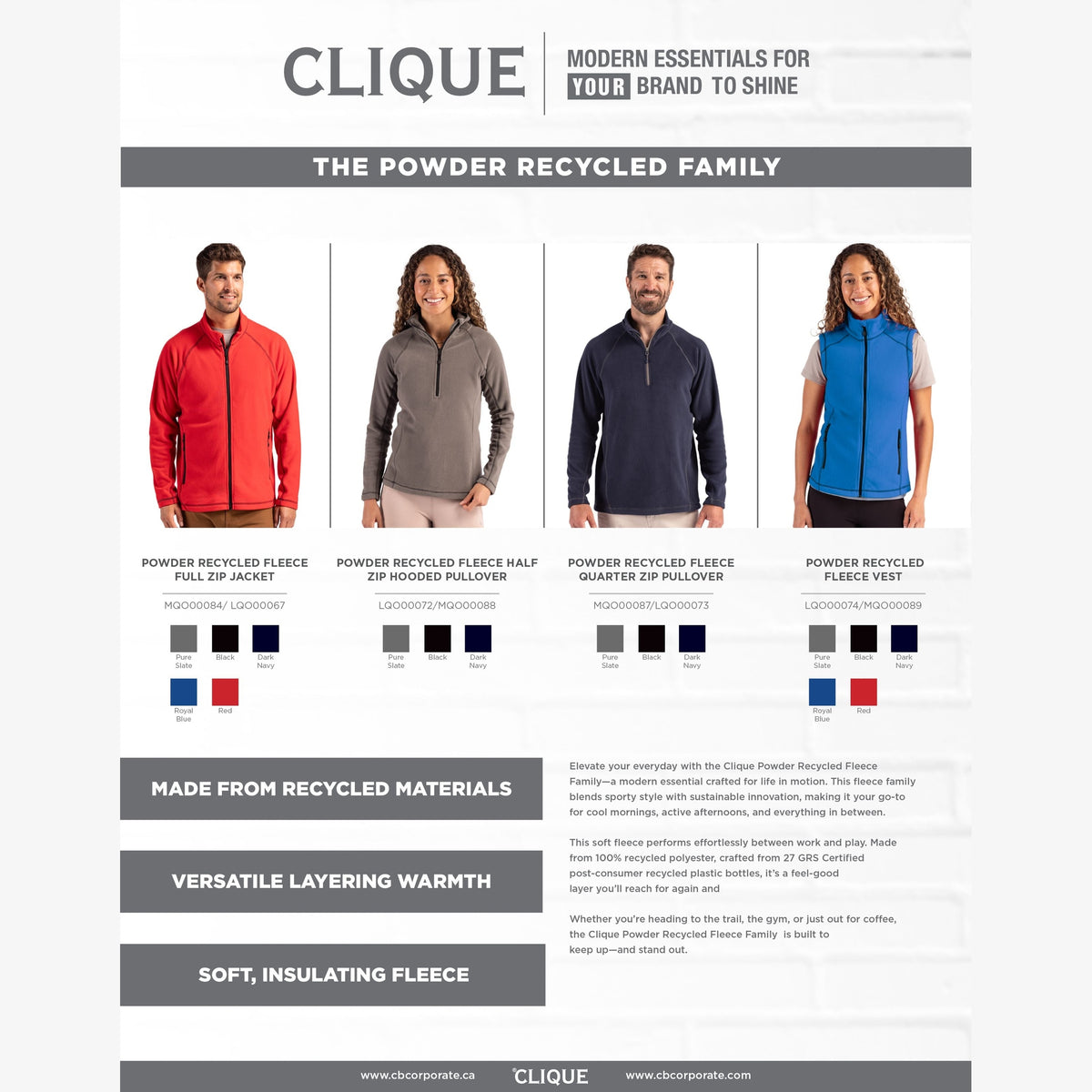Clique Men's Powder Recycled Fleece Full Zip Vest-4