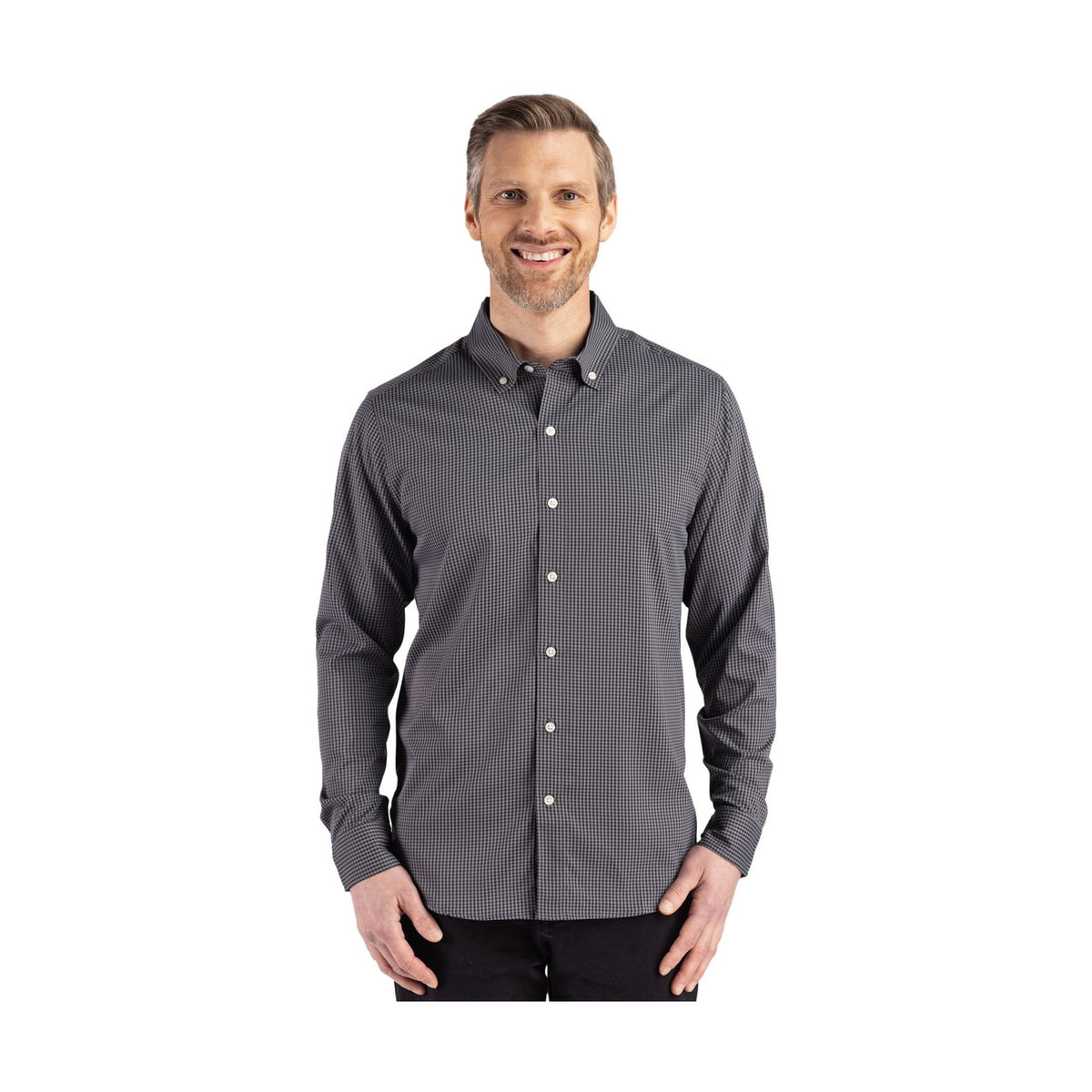 Cutter & Buck Men's Skyline Recycled Gingham Long Sleeve Button Down Dress Shirt-4