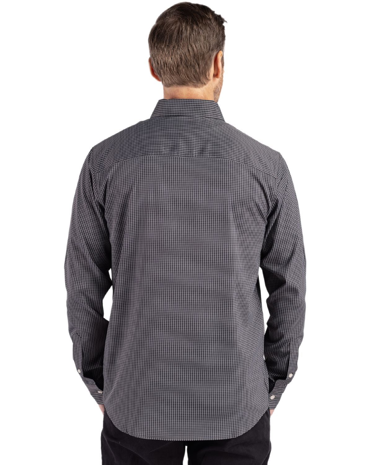 Cutter & Buck Men's Skyline Recycled Gingham Long Sleeve Button Down Dress Shirt-5
