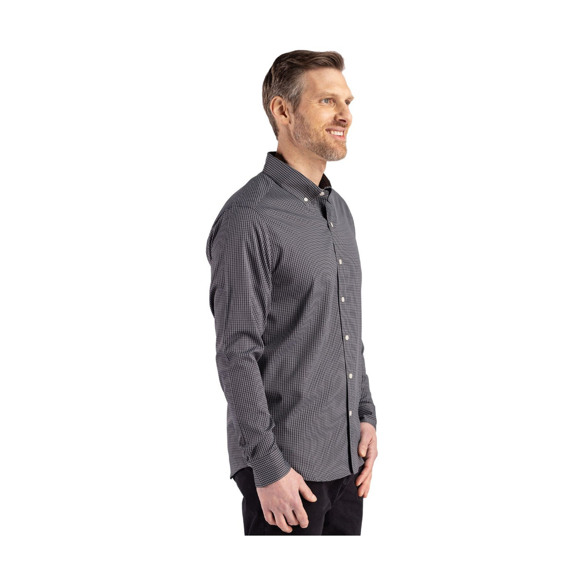 Cutter & Buck Men's Skyline Recycled Gingham Long Sleeve Button Down Dress Shirt-6