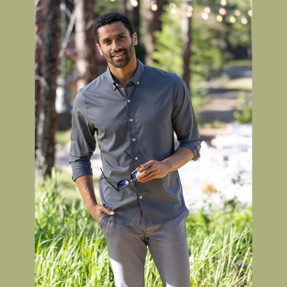 Cutter & Buck Men's Skyline Recycled Gingham Long Sleeve Button Down Dress Shirt-7