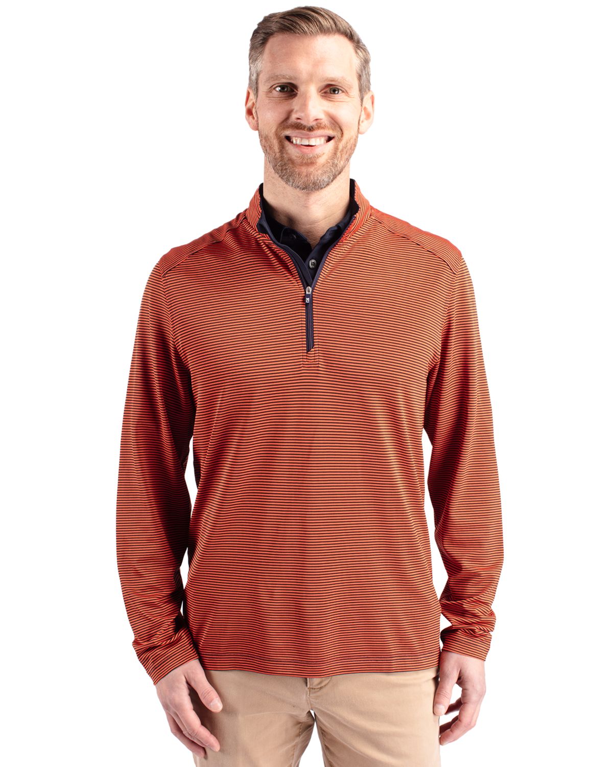 Cutter & Buck Men's Virtue Recycled Micro Stripe Featherlight Pique Quarter Zip Pullover-4