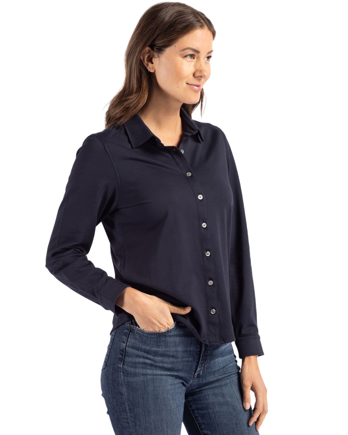 Cutter & Buck Women's Advantage Pique Long Sleeve Button-Down Shirt-6