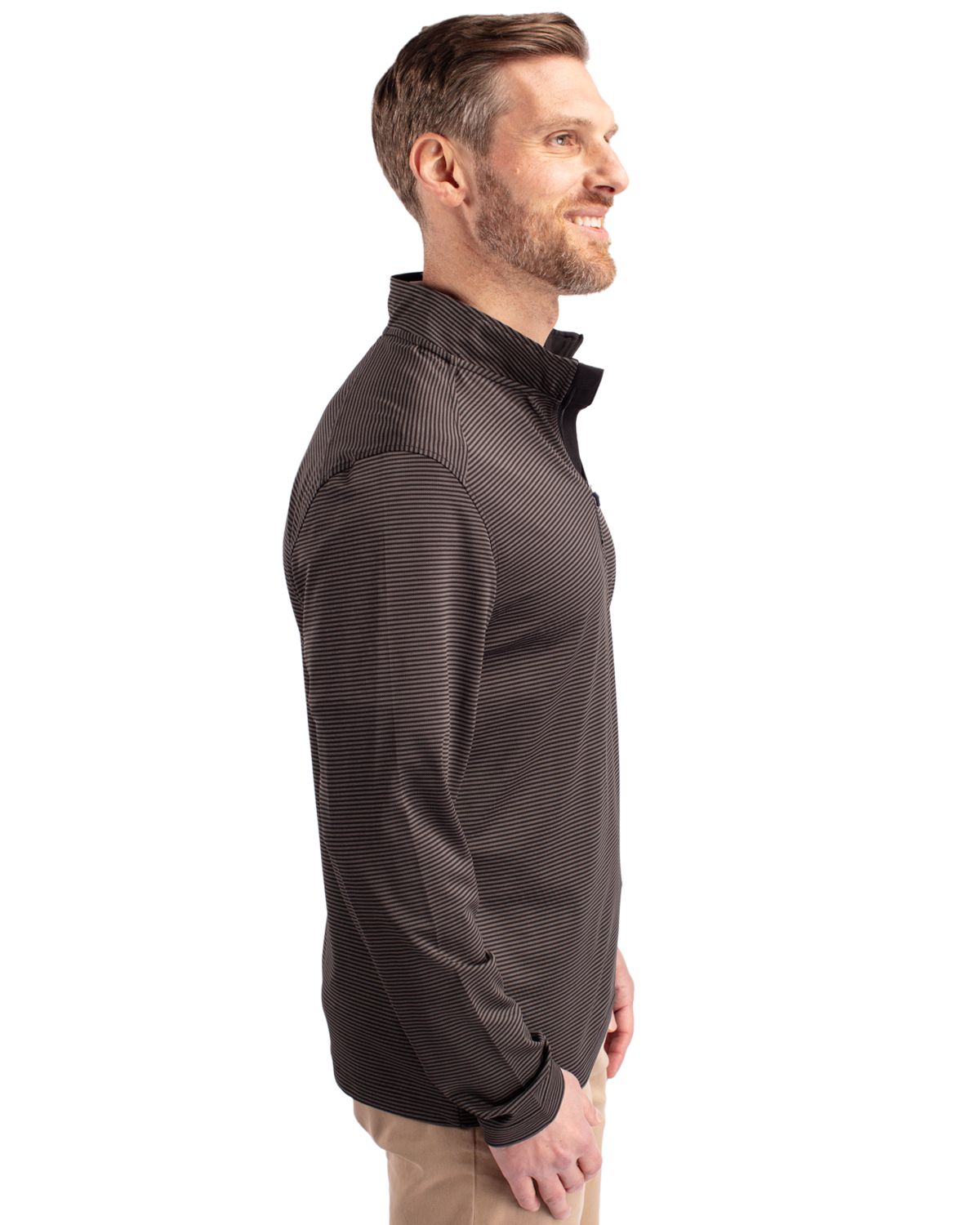 Cutter & Buck Men's Virtue Recycled Micro Stripe Featherlight Pique Quarter Zip Pullover-3