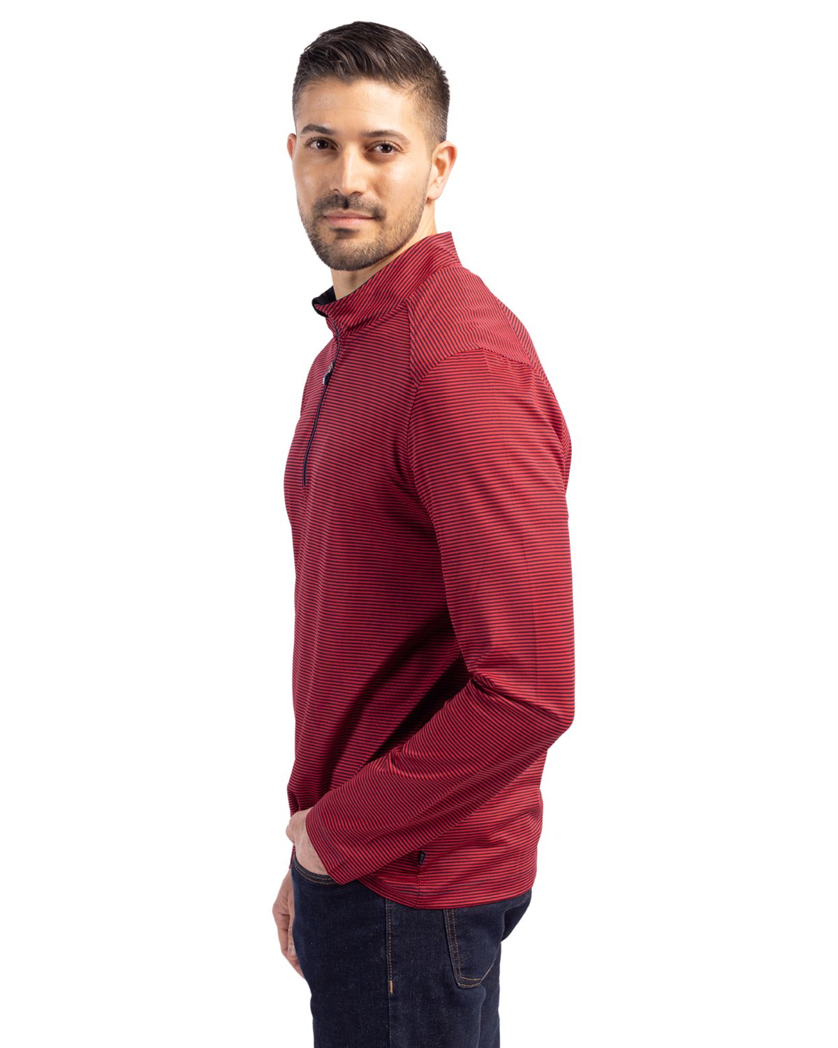 Cutter & Buck Men's Virtue Recycled Micro Stripe Featherlight Pique Quarter Zip Pullover-4