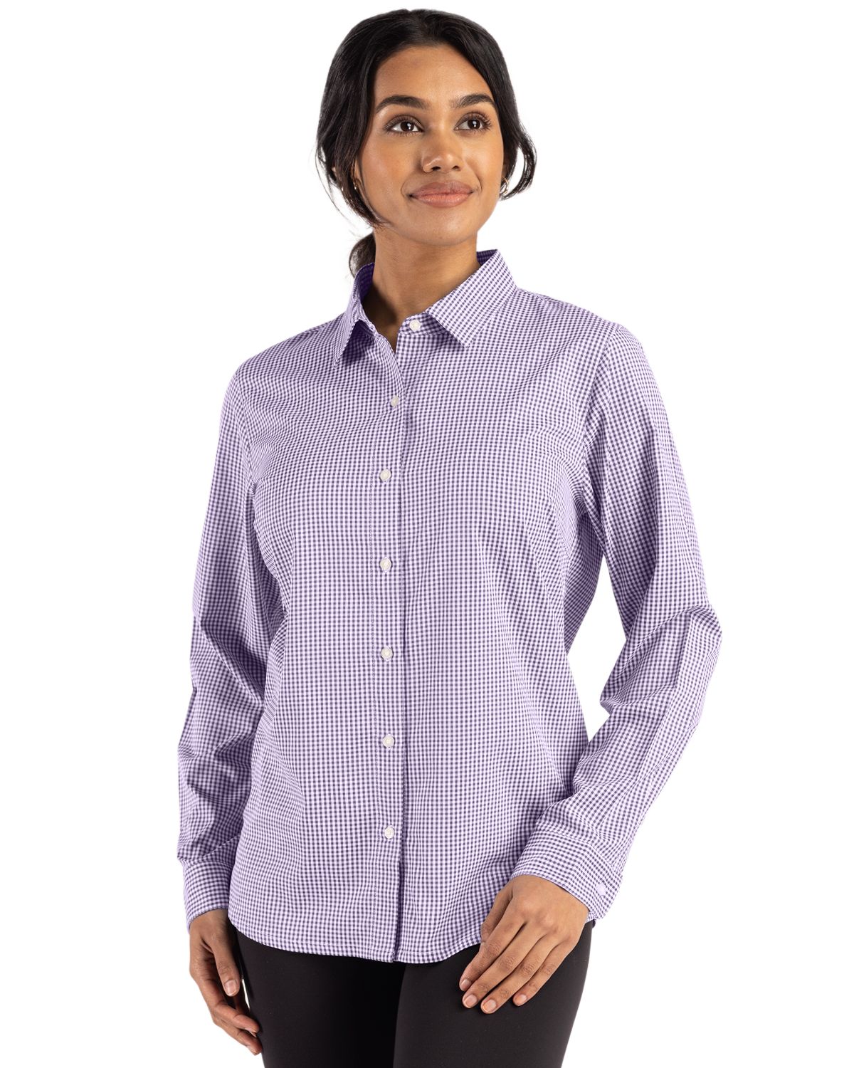 Cutter & Buck Women's Skyline Recycled Gingham Long Sleeve Spread Collar Dress Shirt-5